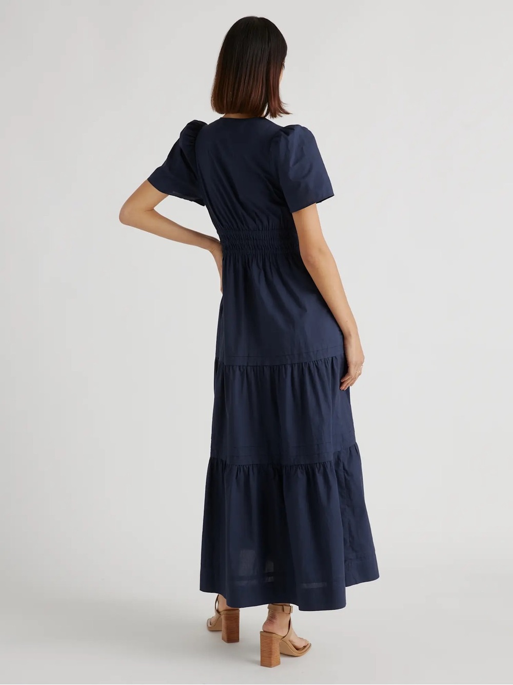 Quince Navy 100% Organic Cotton Poplin Tiered Maxi Dress - Picture 2 of 7